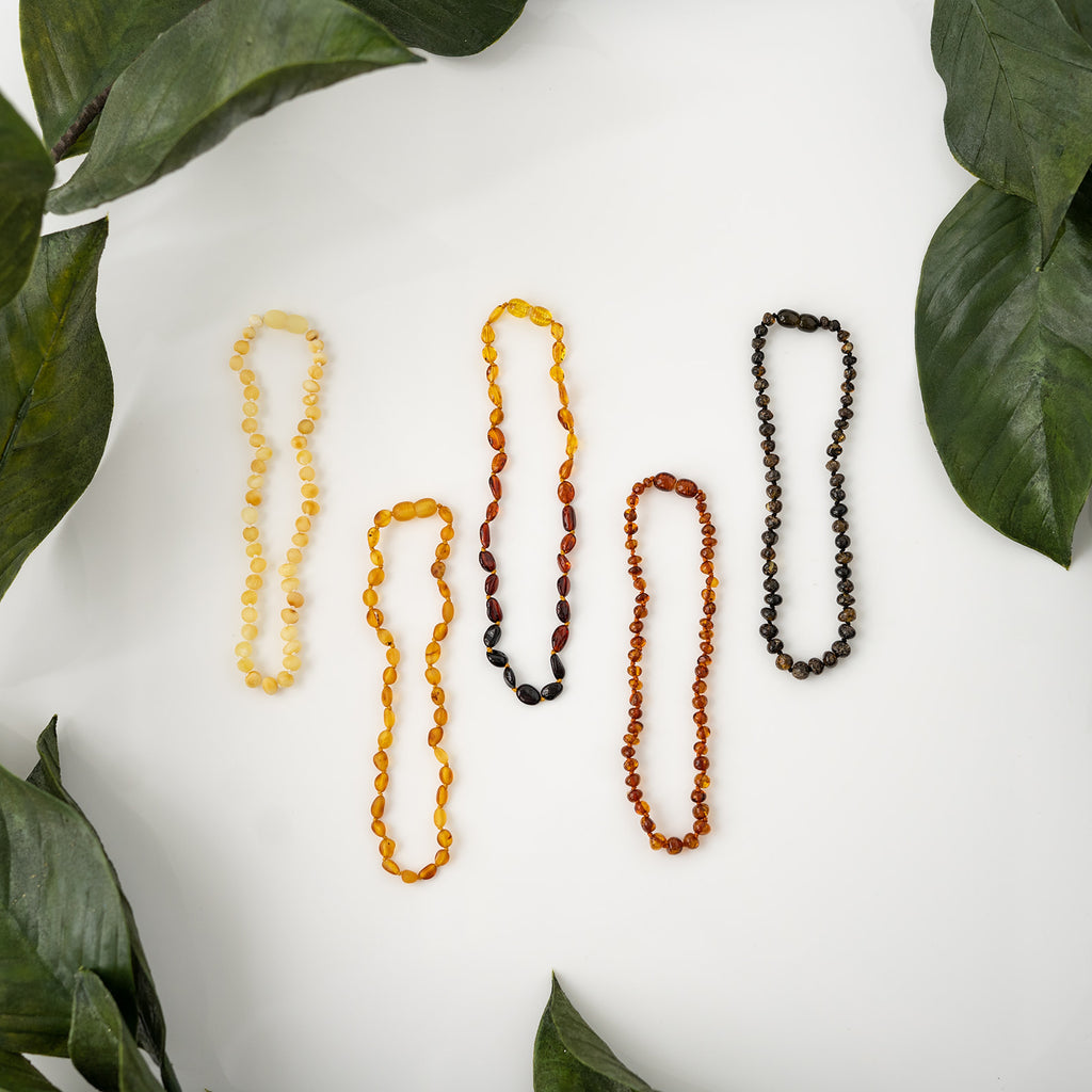 Amber Teething Necklace Made of Raw Cherry Baltic Amber.